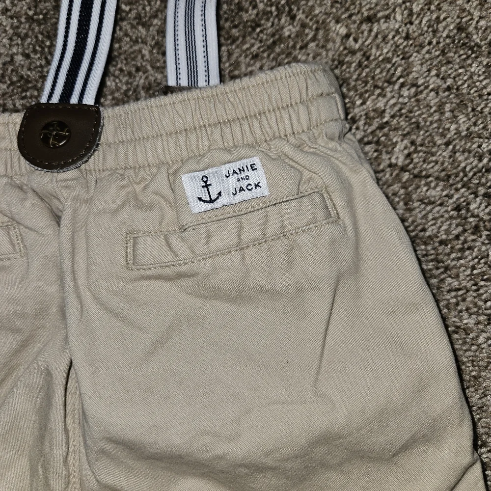 Janie and Jack - Khaki Pants with Suspenders - 12 to 18 Months